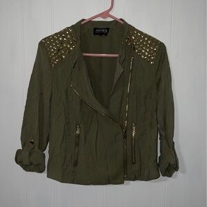 Jones New York green Jacket with Gold Accents / green bomber jacket with studs